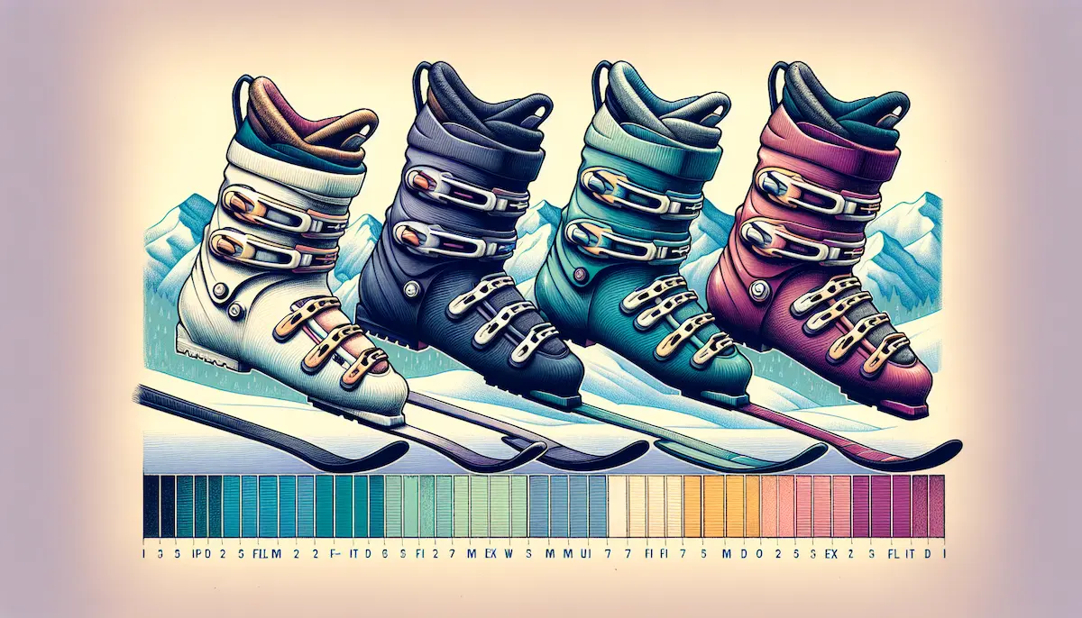 Illustration of ski boots with different flex levels