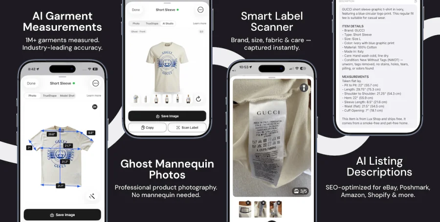 Size AI: measure garments, scan labels, pro photos and AI descriptions